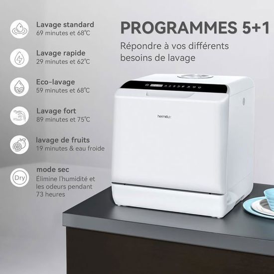 Mini Lave-vaisselle De Table Hermitlux HMX-DW03 - 4 Couverts, Blanc, Portable