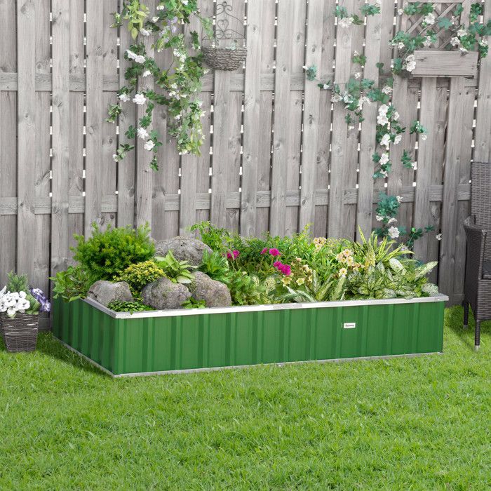 Carré Potager Outsunny 180x90x59cm - Acier Galvanisé, Sans Fond - Jardinage Surélevé
