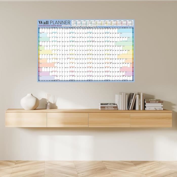 Planificateur Mural Réutilisable Extra Large A0 118x84 Cm - 12 Mois Non Daté, Laminé Effaçable + Marqueurs Et Adhésifs Inclus