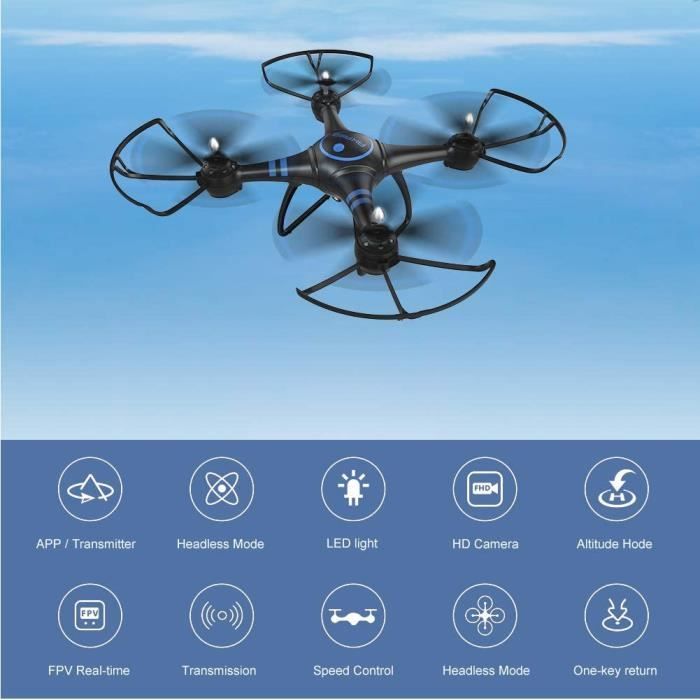 AKASO A31 Drone avec Caméra HD 1080P LED,Quadcopter FPV WiFi,3D VR,Mode