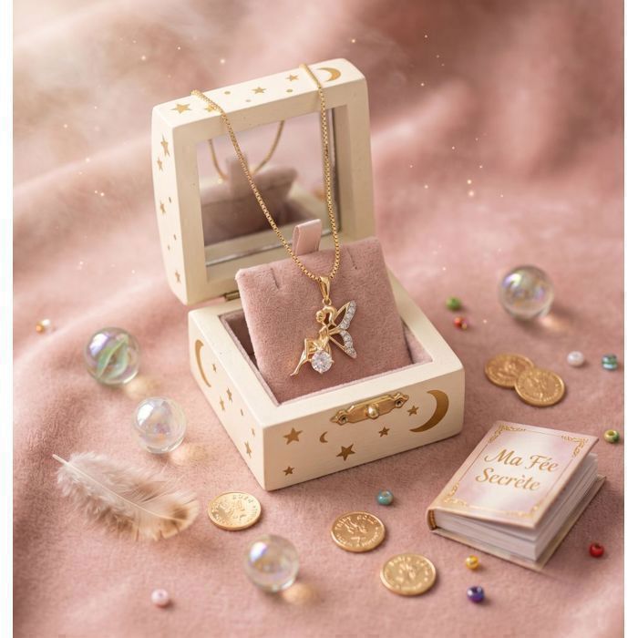 Collier Pendentif Lune Avec Bébé - Cristal Blanc Et Plaqué Or Jaune 18 Carats - Bijouterie Papillon Bleu