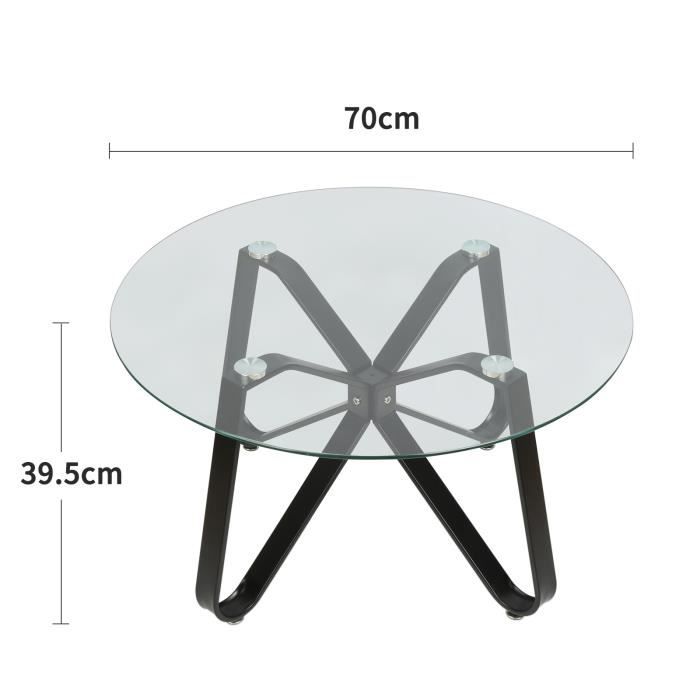 Table basse en verre trempé - HOMEWELL - Ronde - Protection du sol - Facile  à monter - 70*70*39,5cm - Cdiscount Maison