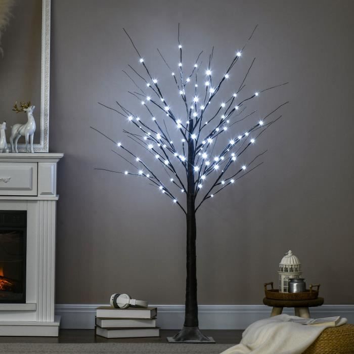 HOMCOM Arbre lumineux LED - décoration lumineuse - 96 LEDs - usage  intérieur - 150 cm - décoration de noël chambre maison blanc