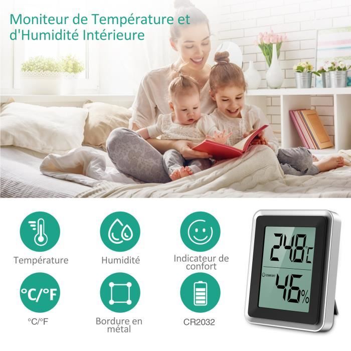 Thermomètre Hygromètre Intérieur avec Haute Précision, Numérique LCD  Moniteur Température et Humidité, Indicateur du Niveau de