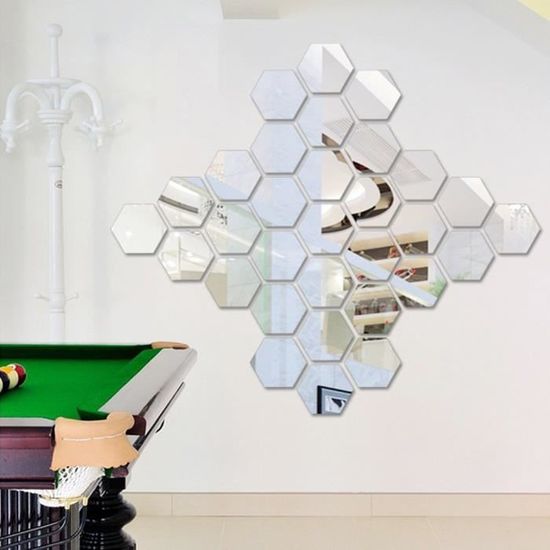 36 Miroirs Autocollants Hexagonaux Noir - Décoration Murale Moderne Pour Salon Et Chambre