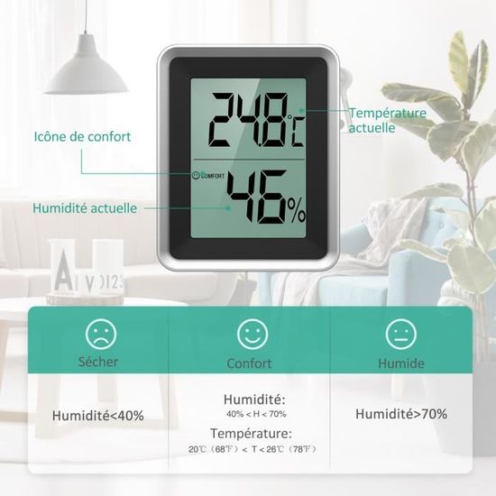 Thermomètre Hygromètre Intérieur Bluetooth, Mini Thermomètre D'intérieur,  Capteur de Moniteur de Température, Hygromètre Numér[52] - Cdiscount  Bricolage
