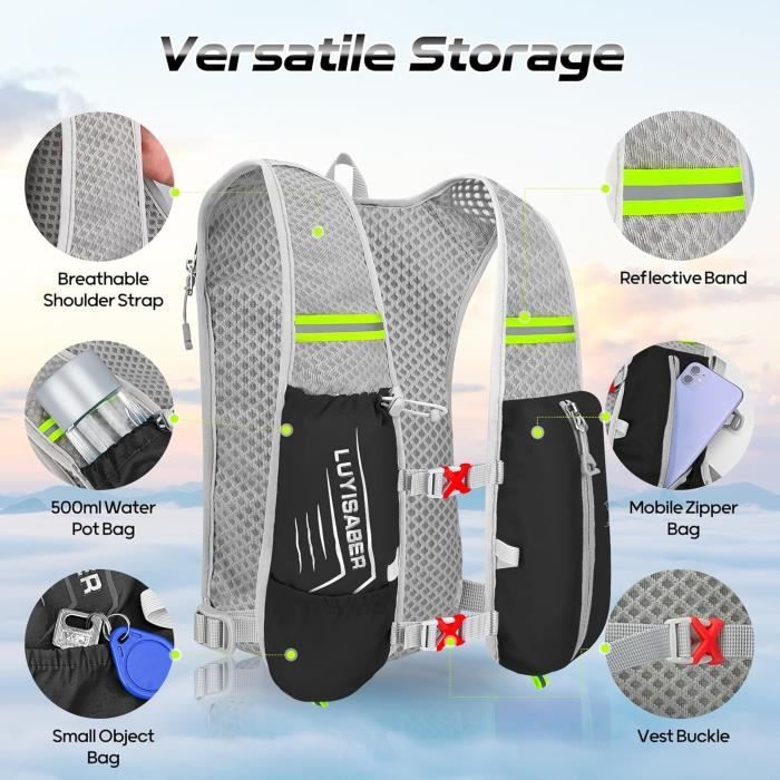 Gilet Sac à Dos Hydratation Nepfaivy - 5L Léger, Réfléchissant, Multi-poches - Taille Unique