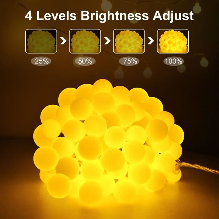 Guirlande Lumineuse Sphérique,Guirlande Lumineuse d'Extérieur avec Prise  100 LED 8 Modes avec télécommande pour