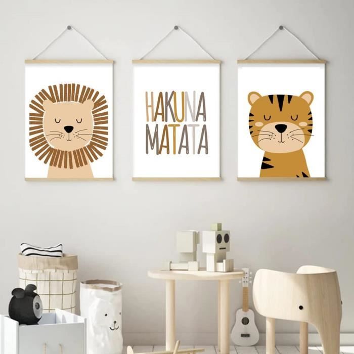 Posters Animaux Safari A3 - Lot De 3 - Éléphant Girafe Lion - Décoration Chambre Enfant