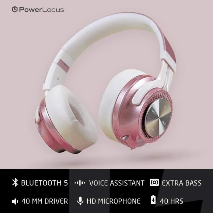 PowerLocus Casque Bluetooth sans Fil, [Bluetooth 5.0,40H de Jeu