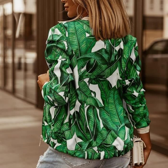 Veste Sport Femme Chic et Elegant Blouson Moto Femme Pas Cher Printemps  Automne Fleur Imprim Lger Casual VESTE VAREUSE Verte Vert - Cdiscount  Prêt-à-Porter