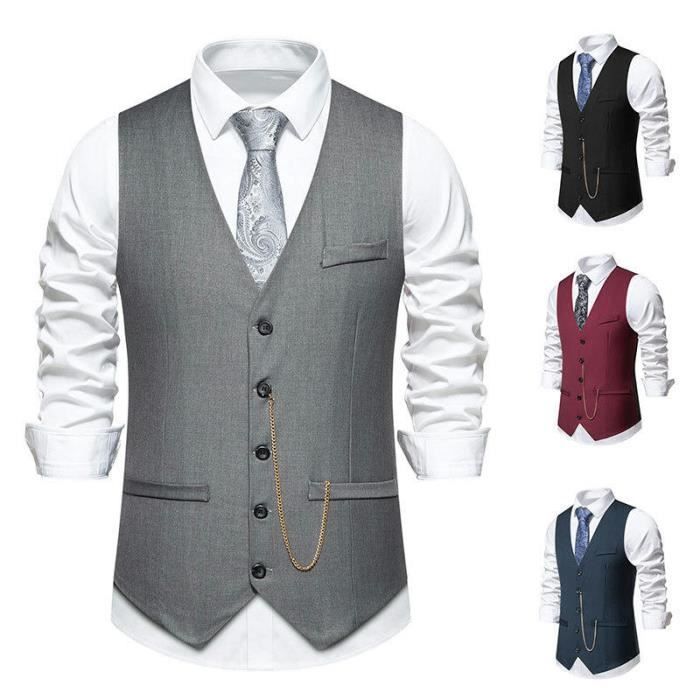 HISDERN Gilet Costume Homme Bleu Marine Formelle Classique Élégante Sans Manche Couleur Unie Coton Gilets Mariage pour Hommes avec Poches XS HISDERN Gilet Costume Homme Bleu Marine Formelle Classique Élégante Sans Manche Couleur Unie Coton Gilets Mariage pour Hommes avec Poches XS