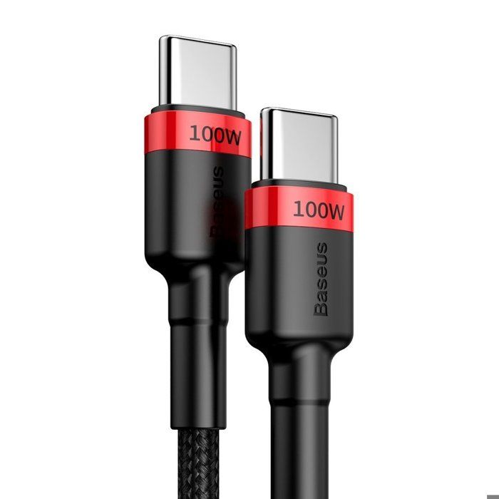 Lot De 2 Câbles USB-C Baseus 100W 2m Tressés - Charge Rapide PD 5A - Rouge/noir & Gris/noir