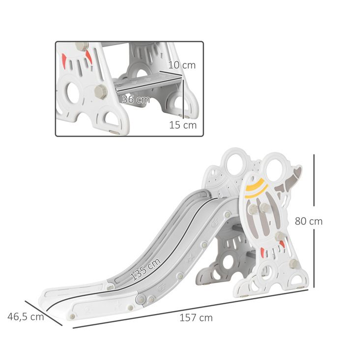 AIYAPLAY - Toboggan enfant 18-36 mois design fusée - usage intérieur - dim. 157L x 46,5l x 80H cm - PE gris blanc AIYAPLAY - Toboggan enfant 18-36 mois design fusée - usage intérieur - dim. 157L x 46,5l x 80H cm - PE gris blanc