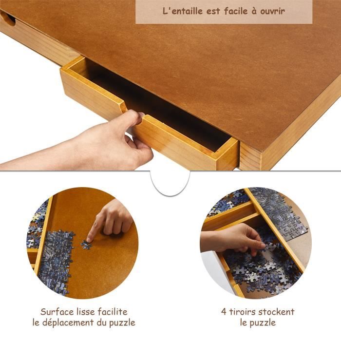 Volowoo Table De Puzzle Pliable En Bois – Pour 1500 Pièces, Inclinable 3 Angles, Tapis Antidérapant, Tiroir, Transportable