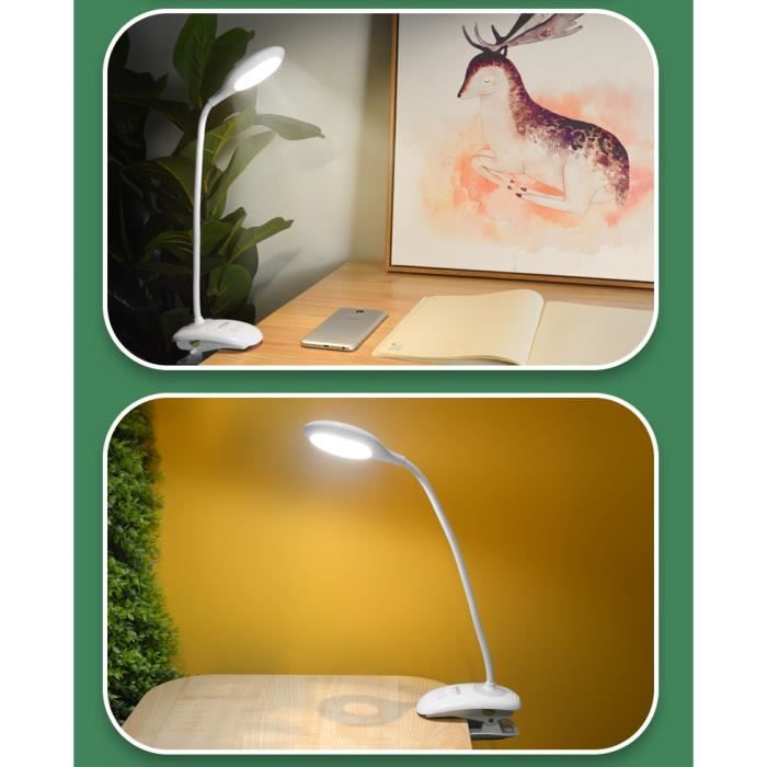 Lampe de Bureau LED Rechargeable à Pince Blanc, Veilleuse Led Lumière  Tactile, 3 niveaux de luminosité au choix, protection des yeux - Cdiscount  Maison