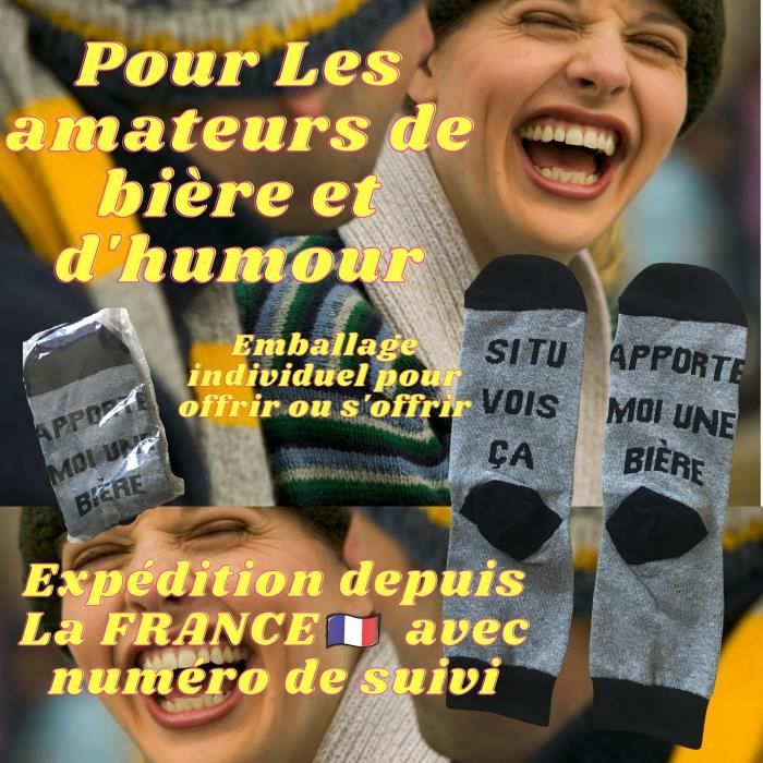 SI TU VOIS CA APPORTE MOI UNE BIERE paire de Chaussettes expédiées vite  depuis la France Cadeau drôle humour- Taille Unique H ou F