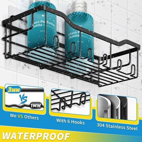 Étagère Douche Sans Perçage 5 Pièces – Rangement Salle De Bain/Cuisine – Noir – Avec Boîtes Latérales - 1