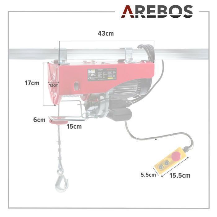 Bras Pivotant AREBOS 1000kg - Palan Électrique Rotation 180° - Support Mural Robuste 750mm
