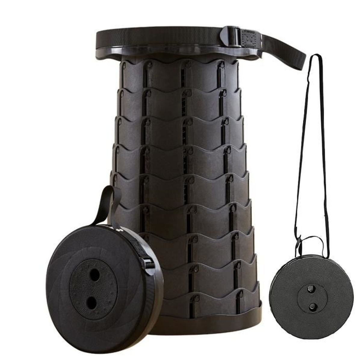 Tabouret Pliant AOKITO - Réglable 2.4-18 Pouces - Portable Léger 1.15kg - Charge 180kg - Pour Extérieur, Pêche, BBQ