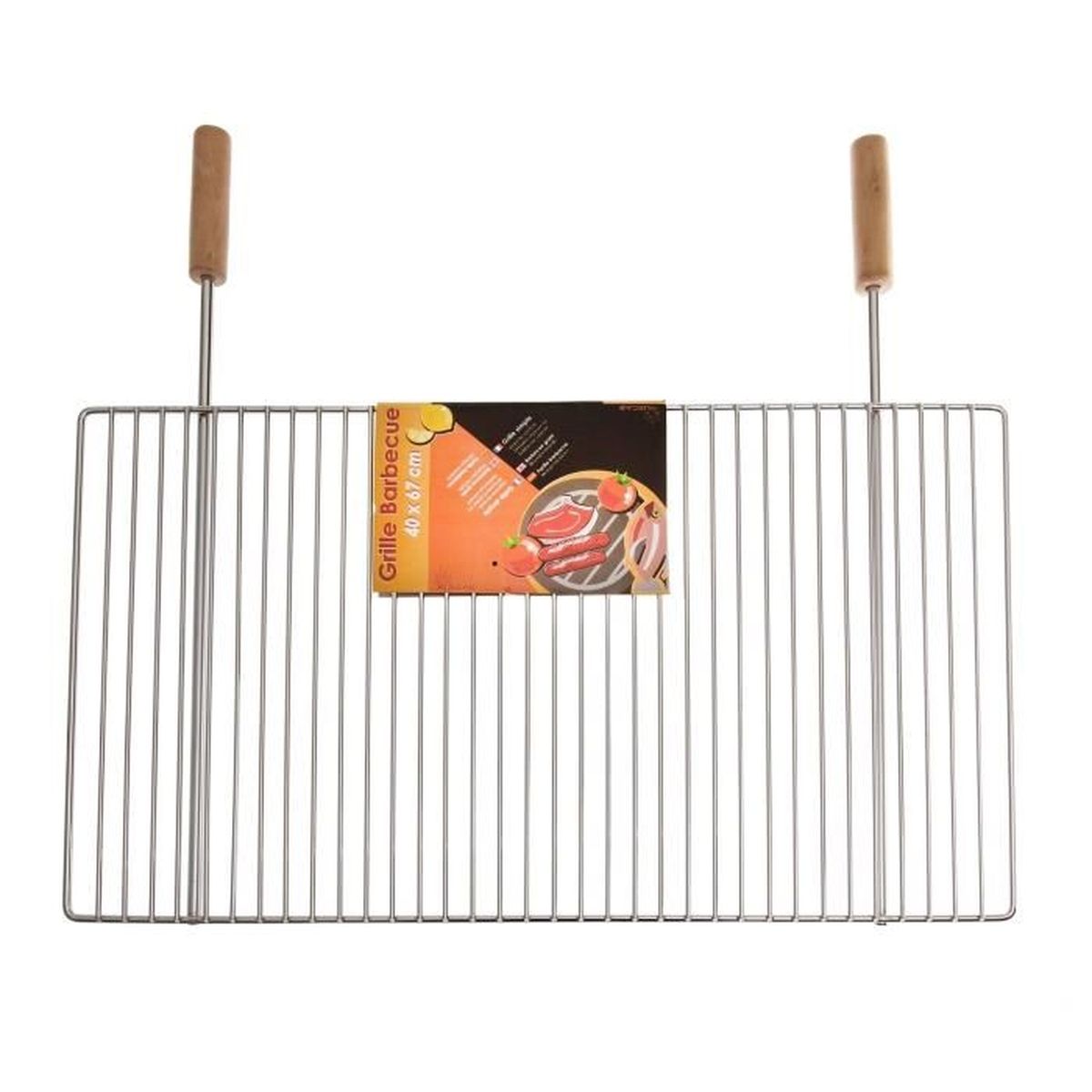 Grille Barbecue Double 40x50cm - Manche Bois - Pour Viandes, Légumes, Poisson - Structure Quadrillée