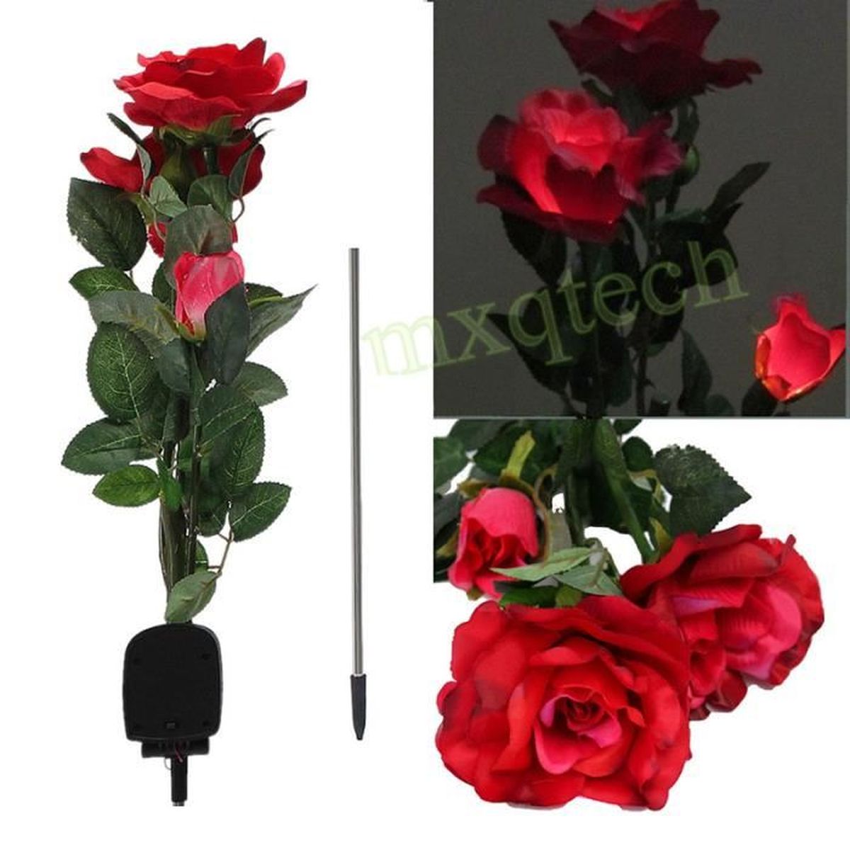 U lampe solaire de jardin 3 LED rose en forme de fleur lumière Rouge ...