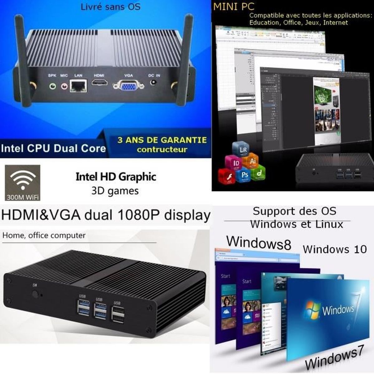 EGLOBAL - Mini PC CPU Intel DDR3 4k HDMI VGA (MODELE