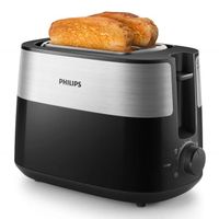 Philips Daily Collection Grille-pain, 2 fentes pour toasts, plateau pour petits pains, métal, noir (HD2516/90)