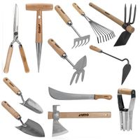 Kit 12 outils de jardin Manche bois Inox et Fer forgés à la main haute qualité traditionnelle VITO