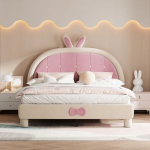 SOMMIER Lit rembourré lit double 140 x 200 cm,cadre de lit avec tête de lit ronde et sommier à lattes,beige