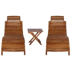 CHAISE LONGUE Chaise longue avec table à thé en bois d'acacia massif - HILILAND - PAT - Pliable - Résistance aux intempéries