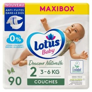 COUCHE LOTUS BABY Couches bébé taille 2 : 3 - 6kg douceur naturelle - 90 couches