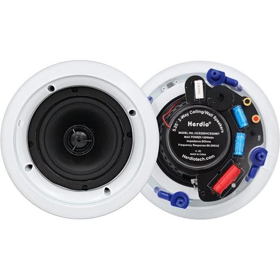 Enceintes Encastrables Herdio 5.25" 600W Bluetooth - Lot De 4 Haut-parleurs Plafond/Cuir