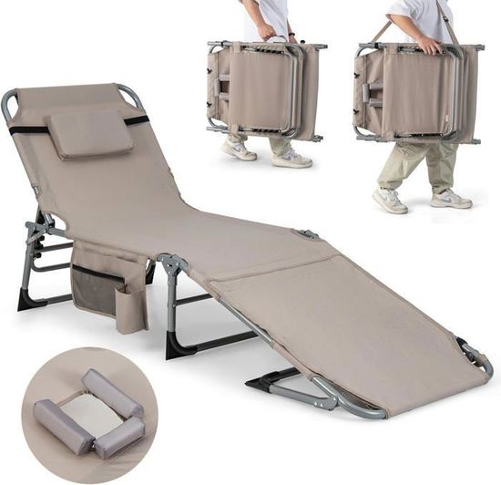 Chaise Longue Pliante GOPLUS Avec Trou Visage - 5 Positions, 160 Kg Charge, Noire