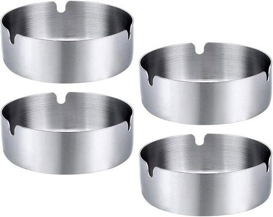 LOT DE 4 CENDRIERS ACIER INOXYDABLE - 10cm - Design Moderne Coupe-Vent - Pour Intérieur/Extérieur