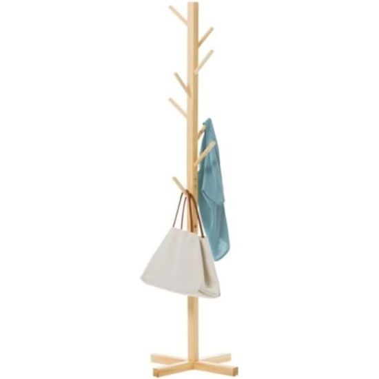 Porte-manteau Sur Pied En Bois Edihome - 8 Crochets, Hauteur Réglable 122 Ou 172 Cm, Pour Entrée Meuble Rangement Pratique
