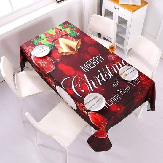 FLOFIA 150 * 180cm Nappe Noël Rectangulaire Rouge Décoration De Table En Polyester Anti-Taches Housse De Protection Table Forme Bougie Pour Fête Noël