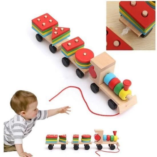 Exbon Jouet Train En Bois Enfant Bebe Education Cadeau Cdiscount Jeux Jouets