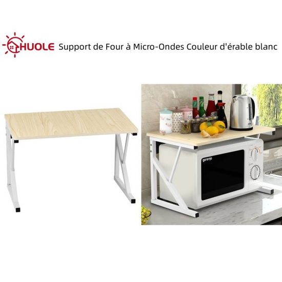 Support Extensible Pour Micro-Ondes HUOLE - Meuble De Rangement Cuisine Blanc 40-64x36.5x78cm