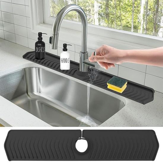 Tapis Anti-Éclaboussures Évier Cuisine Silicone 83,8 Cm - Protection Robinet Évier - Tapis Drainage Pliable - Évacuation Automatique Gris