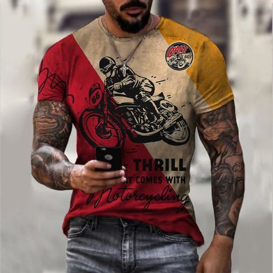 T-shirt Homme Gris Motif Moto – Marque TU, Taille M, Coton, Occasion Très Bon état