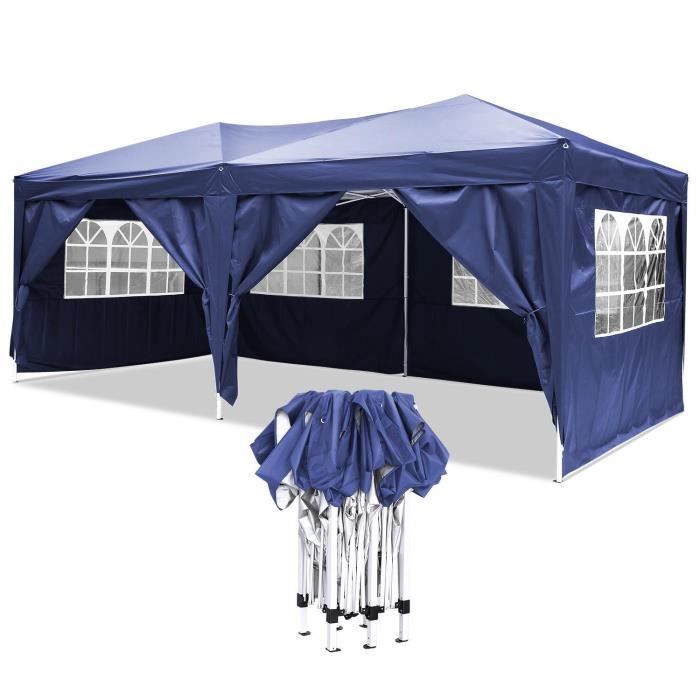 Tonnelle Tente de réception pliante 3 x 6 m Bleu - chapiteau, pavillon, barnum de Jardin