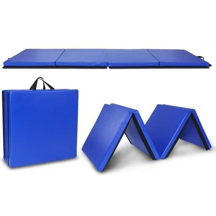 Tapis de gymnastique Epais Matelas Gymnastique Pliable Anti Derapant 240 x 60 x 5 cm Bleu