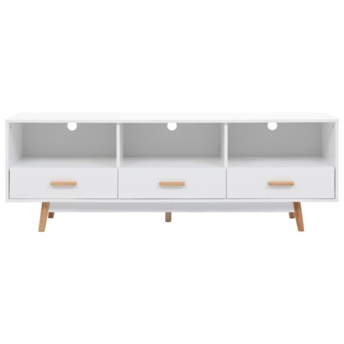 ZHI Meuble TV Blanc design scandinave et rétro 160x40x55 cm MDF