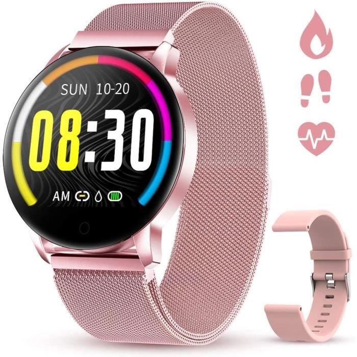 GOKOO Montre Connectée Femmes Montre Intelligente Moniteur de Fréquence Cardiaque Étanche Bracelet Connecté Cardio Podomètre Montre