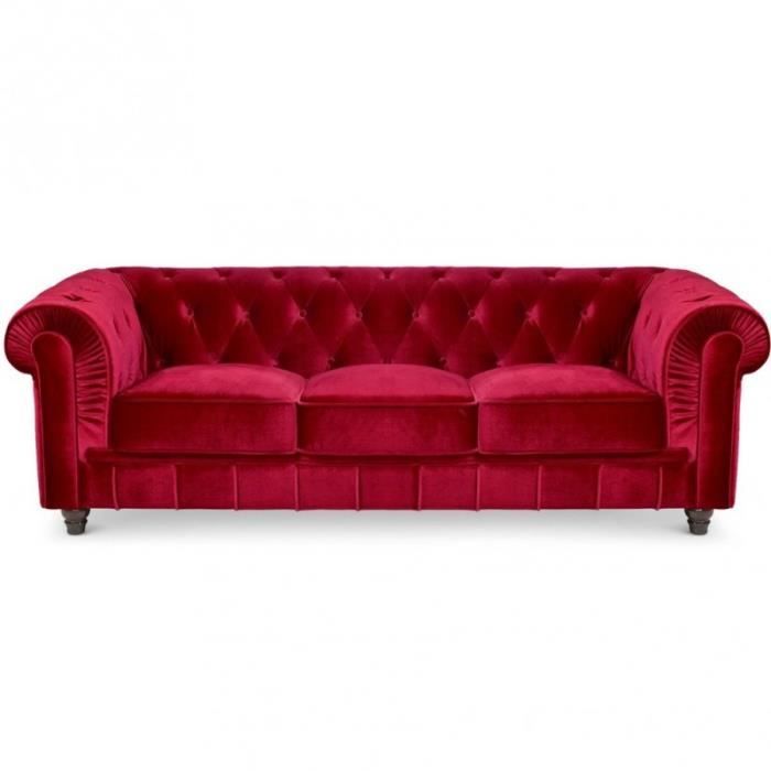 Canapé Chesterfield 3 places - Velours Rouge