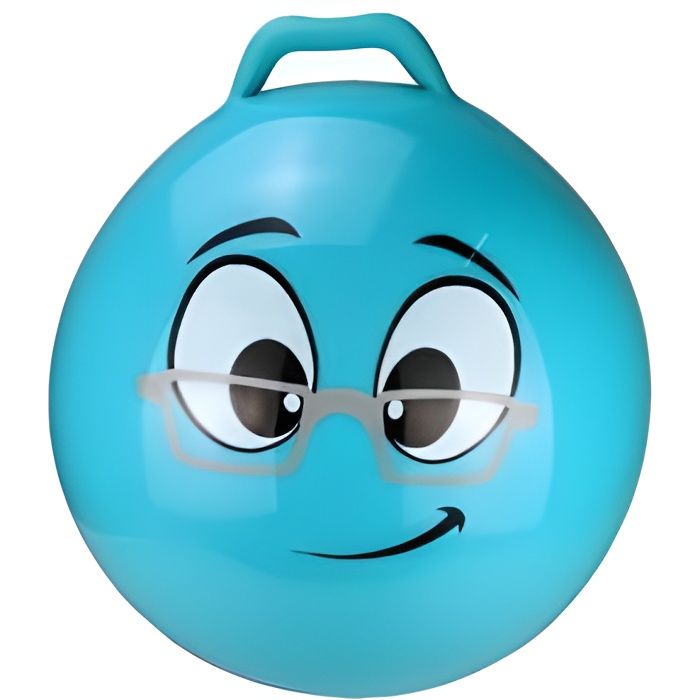 Gros Ballon sauteur Jumpy Boing 55 cm Emoticone Intello - Poignee, PVC souple bleu - Gym enfant 4 ans+ 50 kg max - Jeu pour sauter