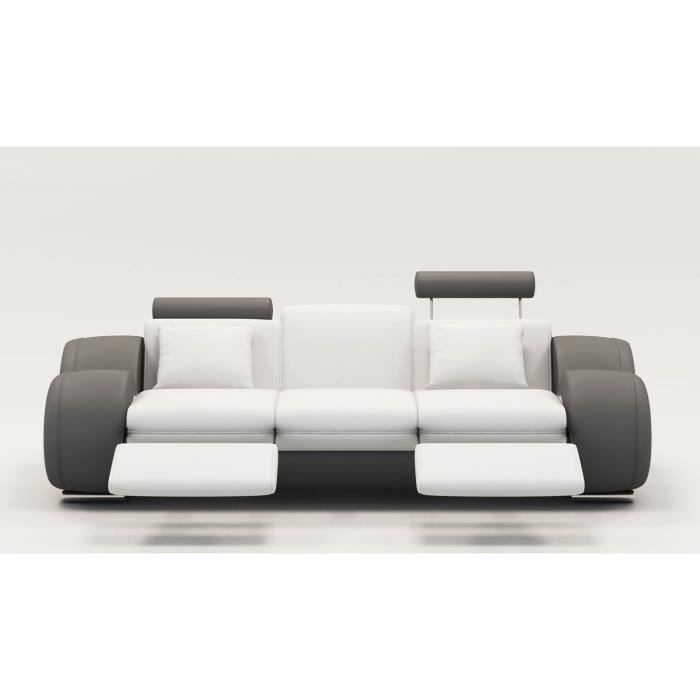 DYDDA - Canapé 3 places relax en cuir blanc et gris
