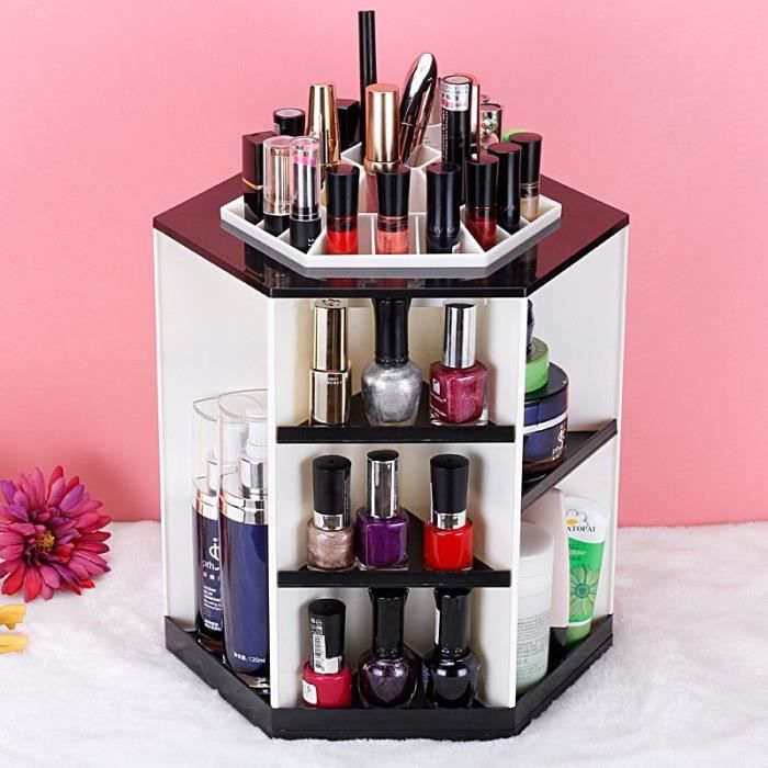 étagère Rangement maquillage Rotation de 360 degrés Noir+Blanc