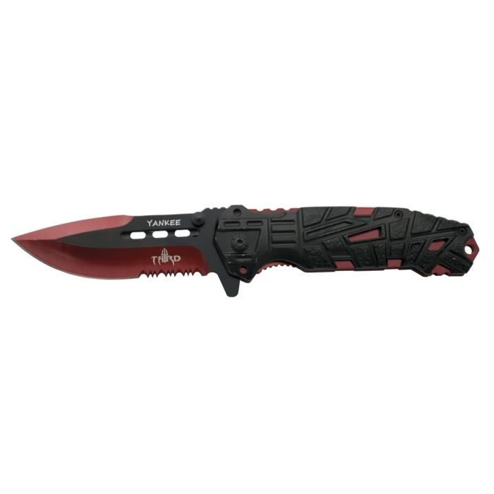 Couteau Third Yankee K2796RDS, manche en aluminium noir avec trous, lame en acier inoxydable 10,5 cm noir avec coupe anodisée en